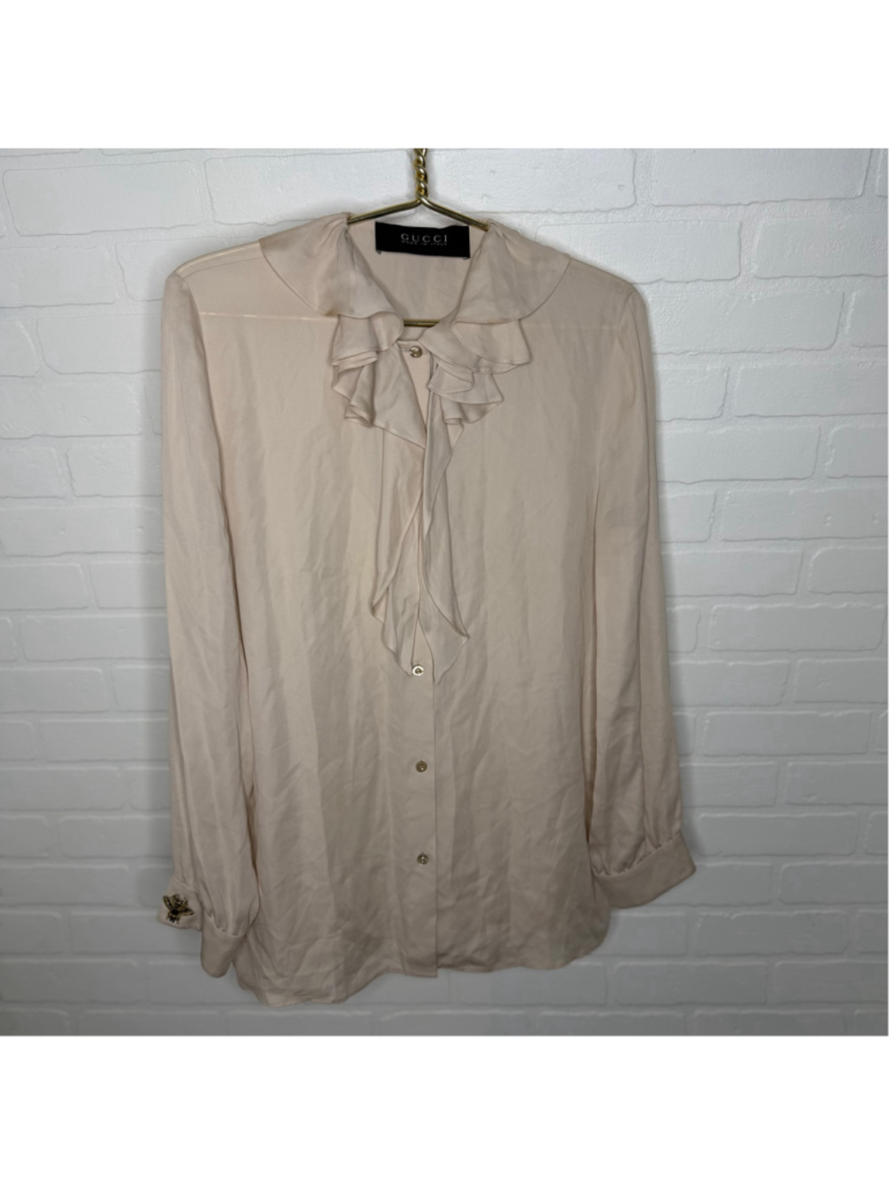 Gucci Silk Crepe Embellished Bee Long Sleeve Blouse sz L/44